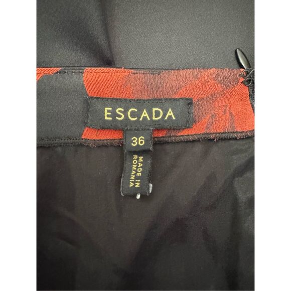 Escada Poppy Black Red Floral Square Neck Short Sleeve Sheath Dress Size 36 M - Picture 4 of 5